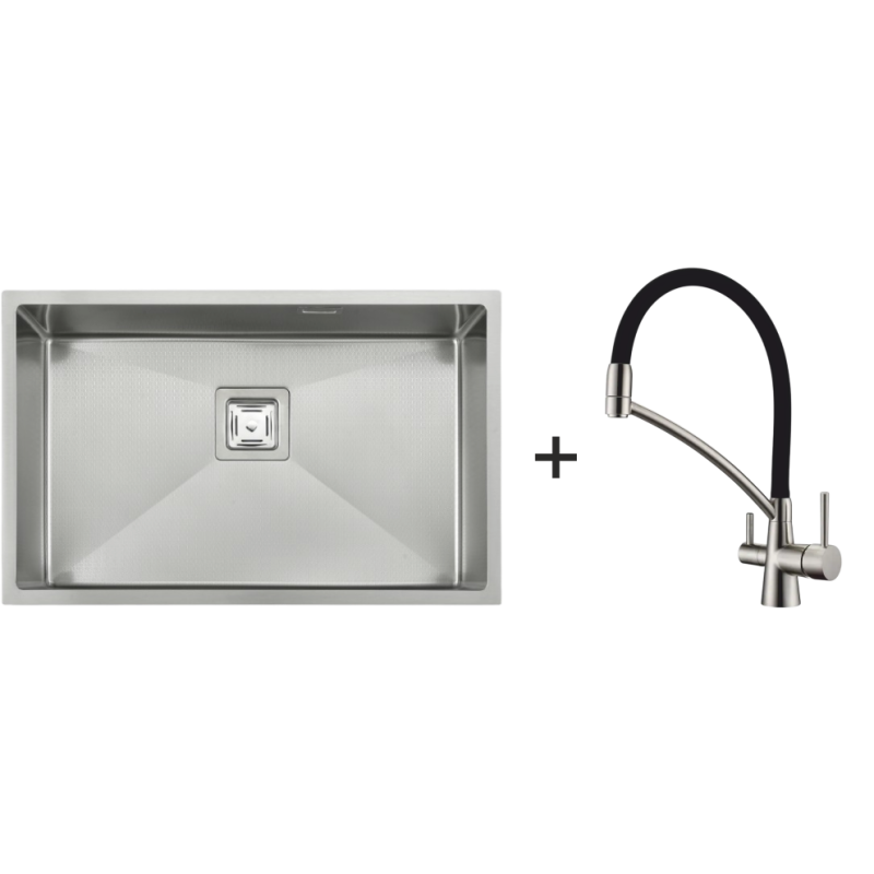 Мийка Quadro 68 Celldecor + Змішувач FKM 3110 Inox Black