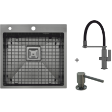 Мийка Top 49 Celldecor Nano Graphite + Змішувач FKM 3120 Black Steel + Дозатор FASD 41 Graphite