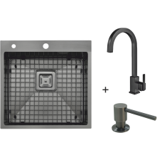 Мийки Top 56 Celldecor Nano Graphite + Змішувач FKM 71 Black Steel + Дозатор FASD 41 Graphite