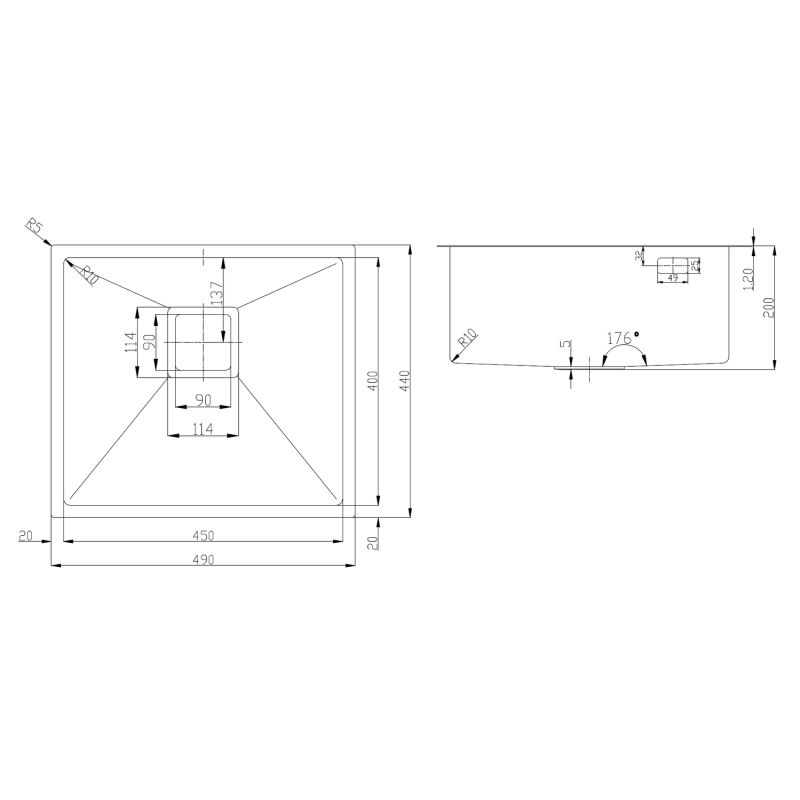 Нерж. мийка Quadro 49 R10 Nano Cooper (49x44) 1,20 мм