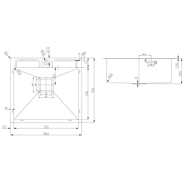 Нерж. мийка TOP 56 Nano Graphite (56x51) 1,20 мм