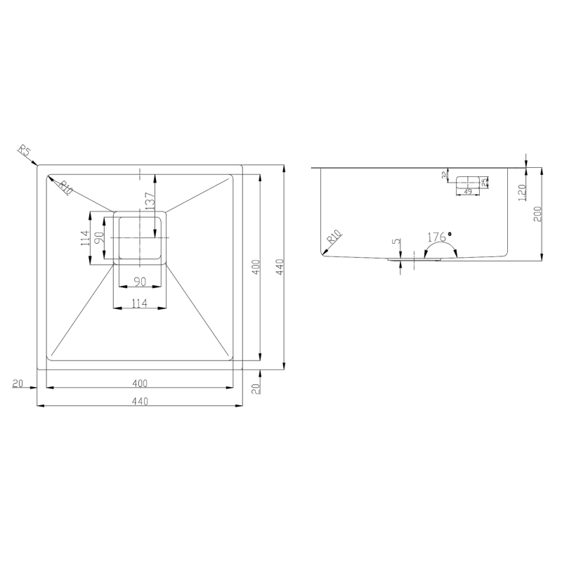 Нерж. мийка Quadro 44 Celldecor Nano Graphite