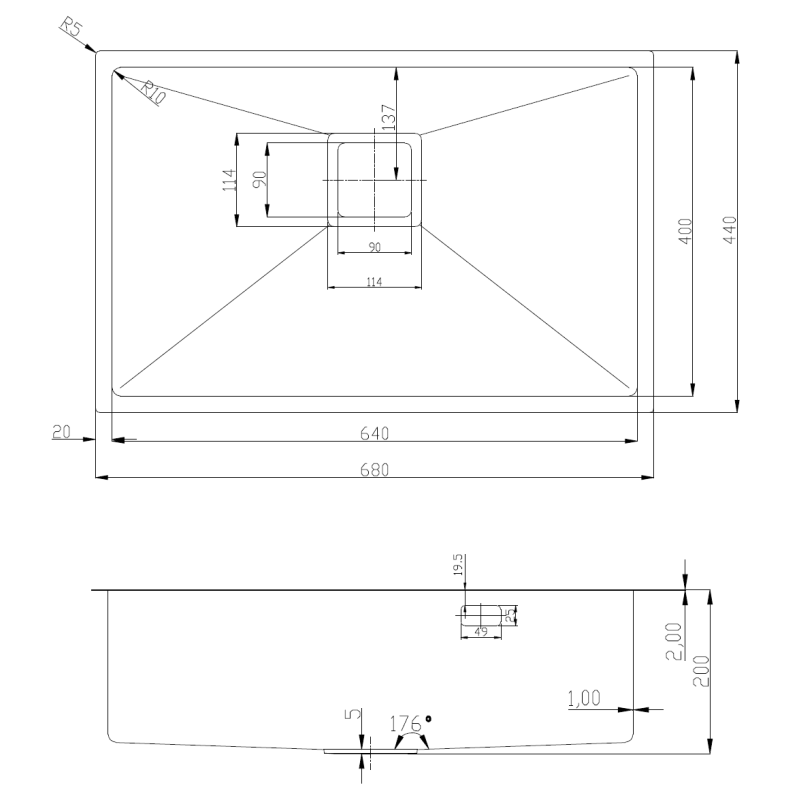 Нерж. мийка Quadro 68 Celldecor