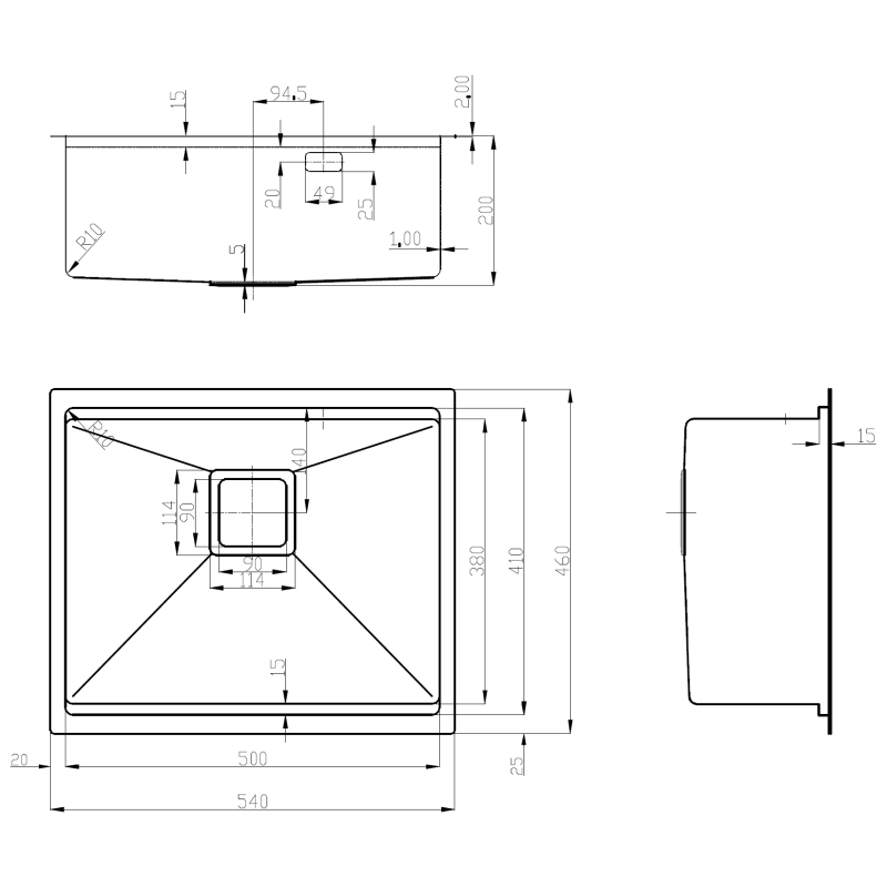 Нержавіюча мийка Quadro Center 54 Celldecor Nano Graphite