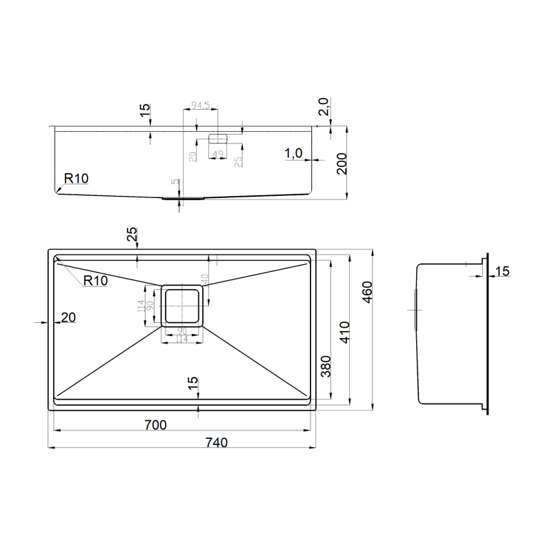 Нержавіюча мийка Quadro Center 74 Celldecor