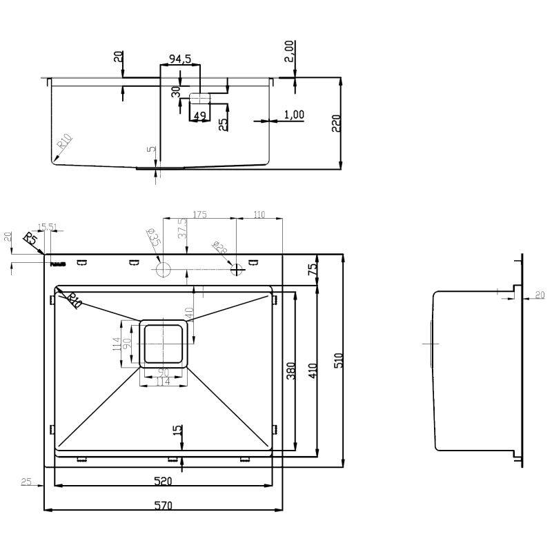 Нержавіюча мийка TOP Center 57 Celldecor Nano Graphite