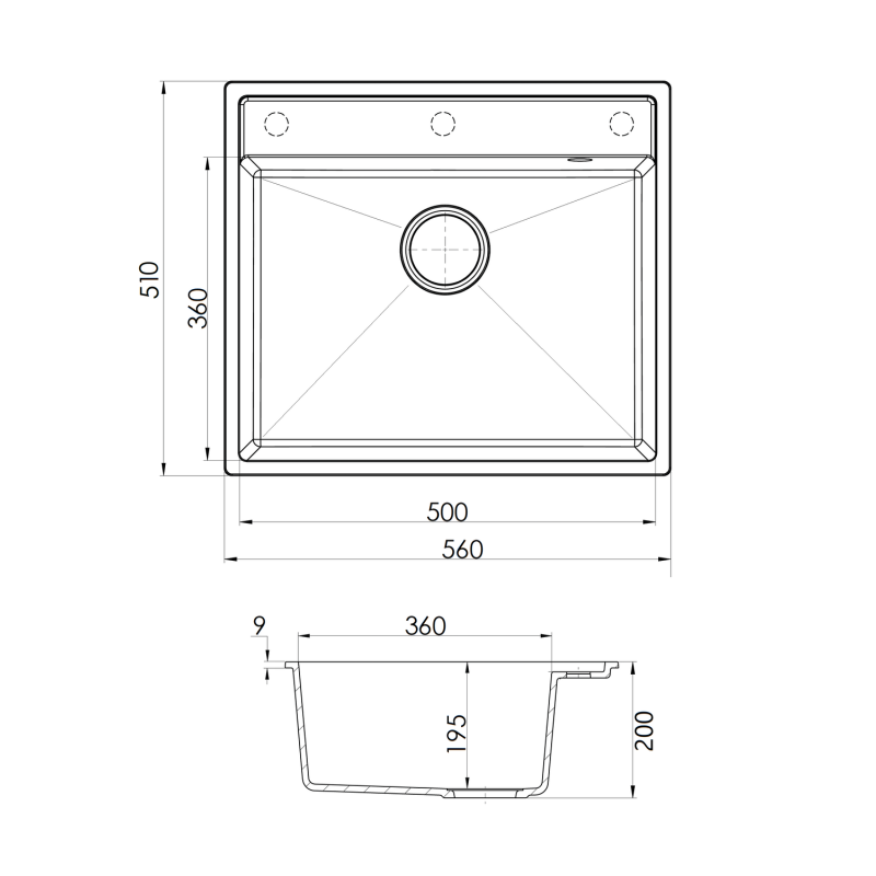 Гранітна мийка Quadro 56x51 Grey Metallic