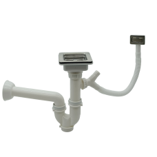 Сифон квадратний одинарний з переливом для нержавіючих мийок Inox