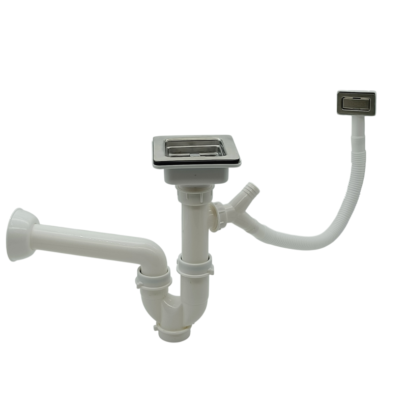 Сифон квадратний одинарний з переливом для нержавіючих мийок Inox