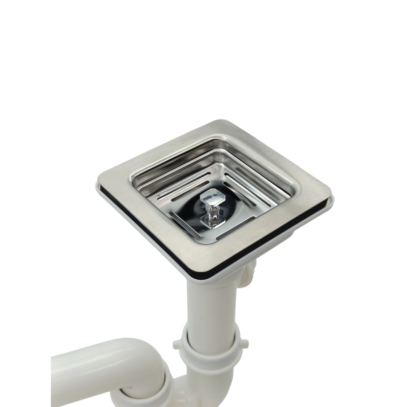 Сифон квадратний одинарний з переливом для нержавіючих мийок Inox