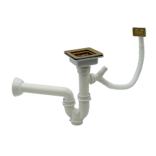 Сифон квадратний одинарний з переливом для нержавіючих мийок Nano Gold