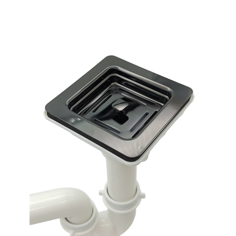 Сифон квадратний одинарний з переливом для нержавіючих мийок Nano Graphite