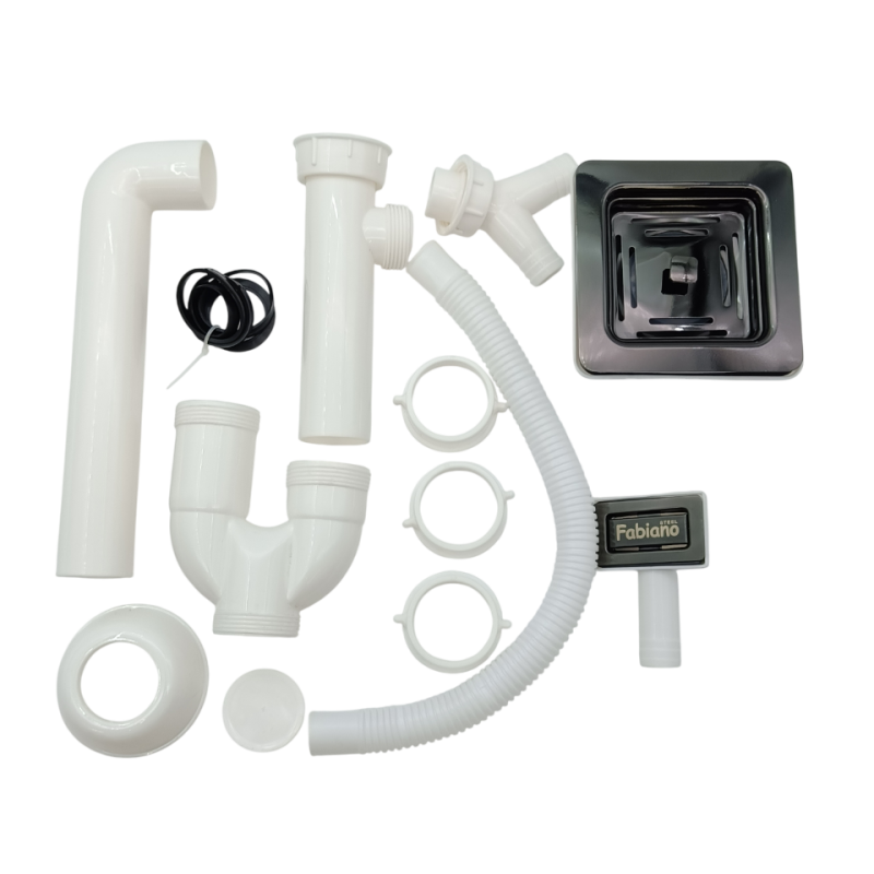 Сифон квадратний одинарний з переливом для нержавіючих мийок Nano Graphite