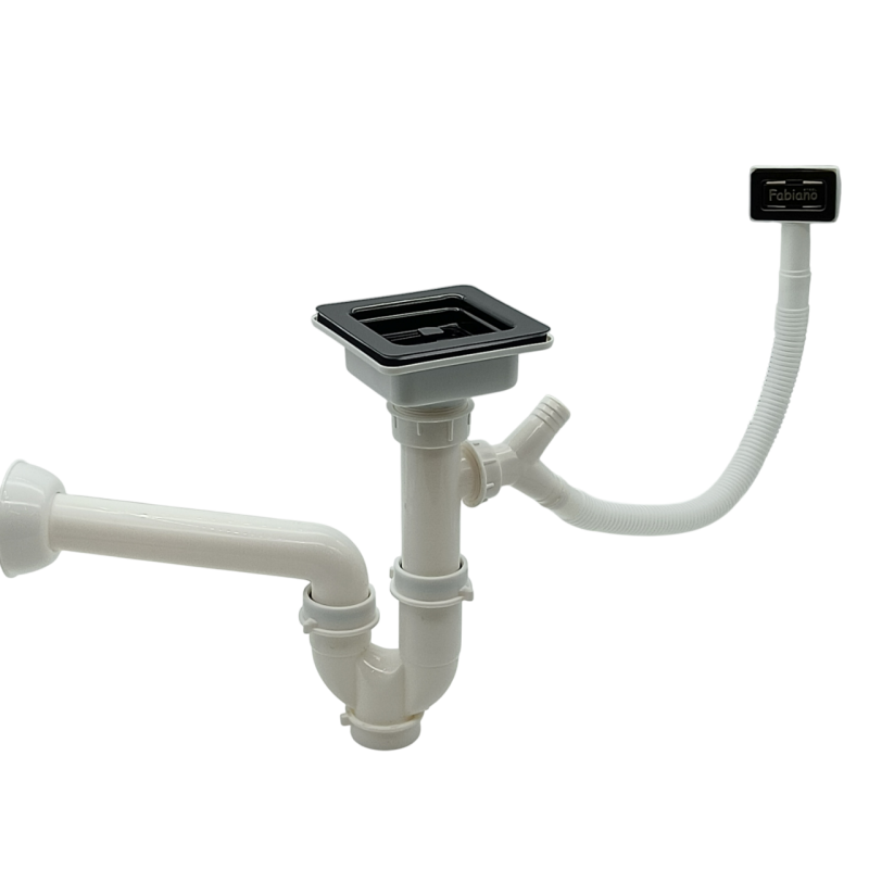 Сифон квадратний одинарний з переливом для нержавіючих мийок Nano Graphite