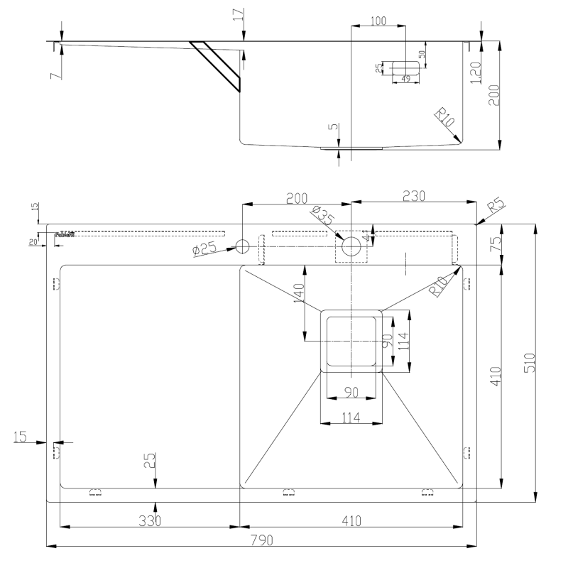 Нерж. мийка TOP 79 Right (79x51) 1.2мм