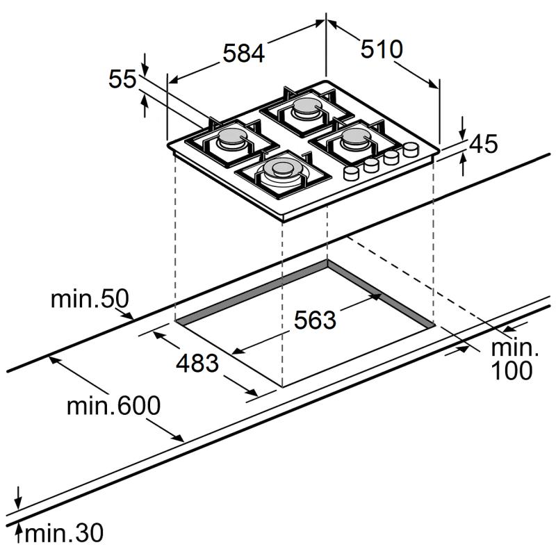 Варильна поверхня газова FHG 8244 VGHT Black Glass