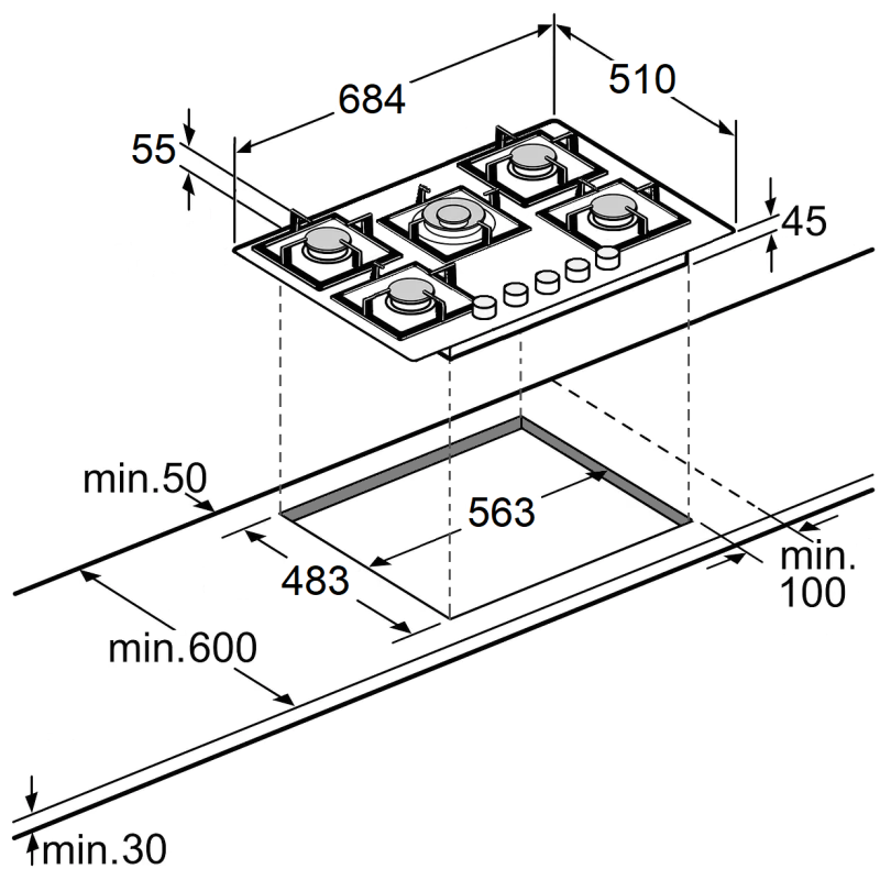 Варильна поверхня газова FHG 8255 VGHT White Glass